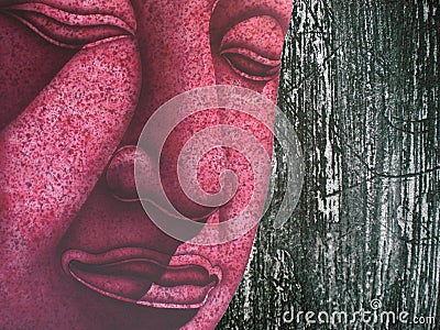 Face of Buddha illustration painting meditation Cartoon Illustration