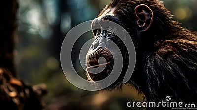 The Portrait of a caveman called Australopithecus Afarensis, an ancestor of the human kind, close up - AI generated Stock Photo