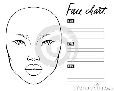 Face chart Blank. Makeup Artist Vector template. Vector Illustration