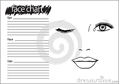 Face chart Makeup Artist Blank. Cartoon Illustration
