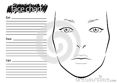 Face chart Makeup Artist Blank. Cartoon Illustration