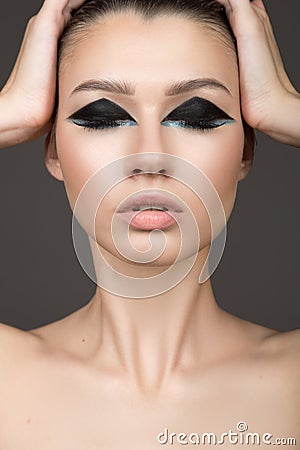 Face close up. Cosmetics, natural makeup. Eyeshadow. naked Stock Photo