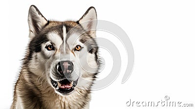 Face closeup of Siberian Husky dog on isolated white background Stock Photo