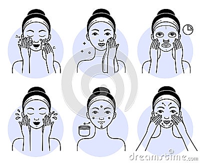 Face cosmetics set. Isolated woman Vector Illustration