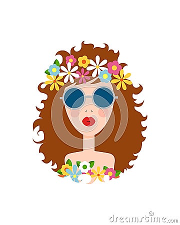 Face of cute girl with smile. Cartoon and flat style. Design element. White background. Vector illustration. Vector Illustration