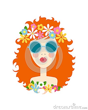 Face of cute girl with smile. Cartoon and flat style. Design element. White background. Vector illustration. Vector Illustration