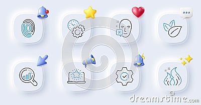 Face declined, Time management and Fingerprint line icons. For web app, printing. Vector Vector Illustration