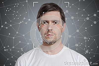 Face detection and recognition of man. Computer vision and artificial intelligence concept Stock Photo