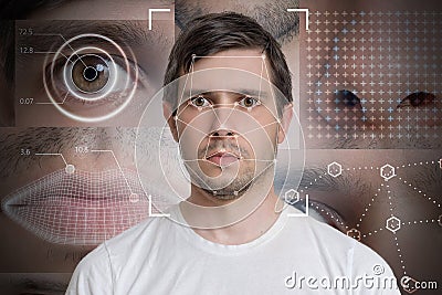 Face detection and recognition of man. Computer vision and machine learning concept Stock Photo