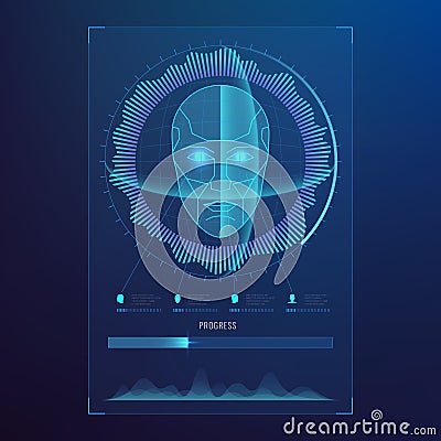 Face digital recognition, id faces biometric scanning to safe access abstract vector futuristic background Vector Illustration