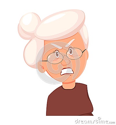 Face expression of grandmother, angry Vector Illustration