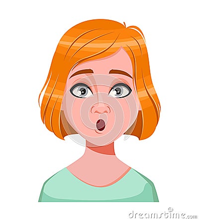 Face expression of redhead woman, surprised Vector Illustration