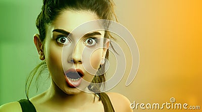 Face expression of shocked surprised young woman Stock Photo