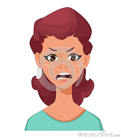 Face expression of a woman - anger. Female emotions. Vector Illustration