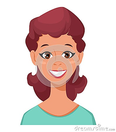 Face expression of a woman - smiling. Female emotions. Vector Illustration