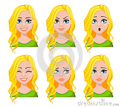 Face expressions of student woman Vector Illustration