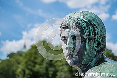 Face of a female bronze statue - portrait of woman sculpture Stock Photo