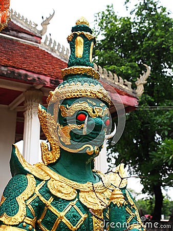 The face of a Giant Demon Guard .Head shot of Giant statue, Bangkok, Thailand. 8th May.2022 Stock Photo