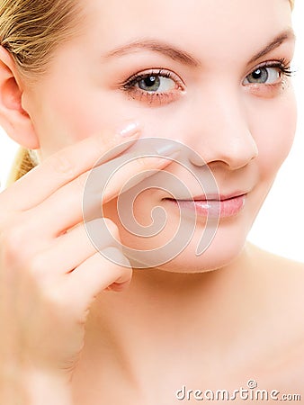 Face girl with healthy pure complexion. Skin care. Stock Photo