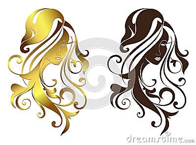 Face of the girl with long hair and floral patterns sketch outline silhouette illustration Vector Illustration