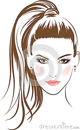 Face glamour girl with long hairs Vector Illustration