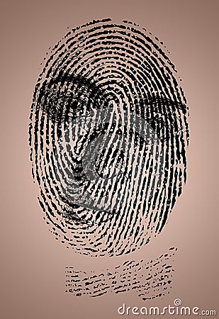 A face goes with every fingerprint and here is a face superimposed on a print Cartoon Illustration