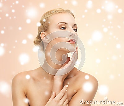 Face, hands and shoulders of beautiful woman Stock Photo