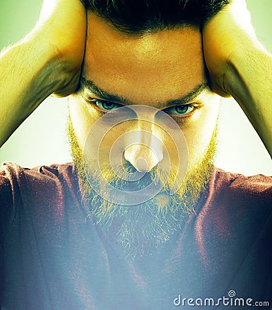 Face of handsome man with hipster style beard Stock Photo