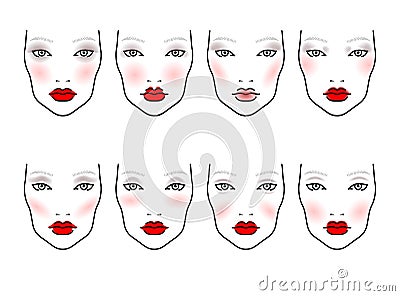 Face harts with eyeshasow, blushes, lipstick Vector Illustration