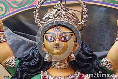Beautiful face of Hindu Goddess Durga idol Stock Photo