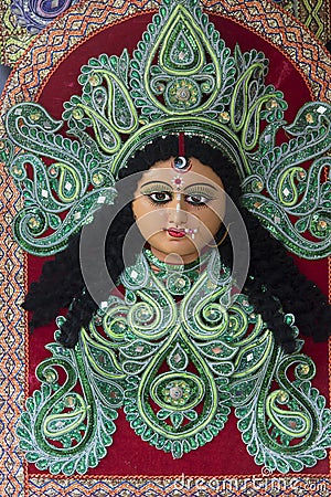 Beautiful face of Hindu Goddess Durga idol Stock Photo