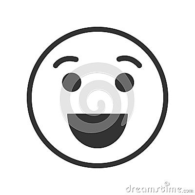 Face icon with happy, fun, joy emotion. Positive look. Wow, haha, lol expression pictogram. Funny emoticon Vector Illustration