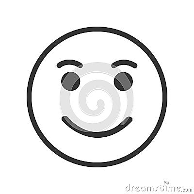 Face icon with positive satisfied emotion. Good, happy, smiling, pleased emoticon expression isolated on white Vector Illustration