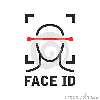 Face id icon - recognition identification scan system, face scanning Vector Illustration
