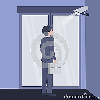 Face identification security, camera at the input Vector Illustration