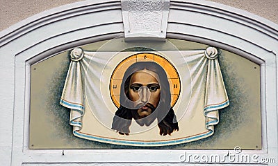 Face of Jesus Christ.Painting on a wall Editorial Stock Photo