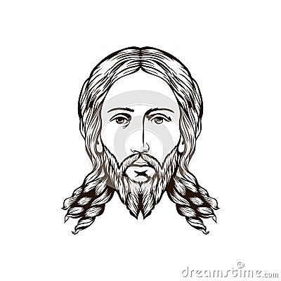 Face of Jesus. Icon Orthodox Church. Vector Illustration