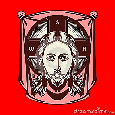 Face of Jesus. Icon Orthodox Church. Vector Illustration