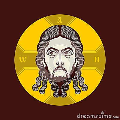 Face of Jesus. Icon Orthodox Church. Vector Illustration