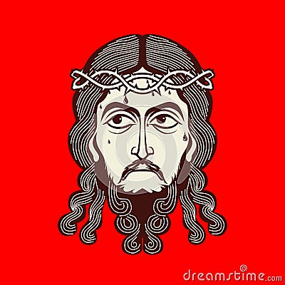 Face of Jesus. Icon Orthodox Church. Vector Illustration