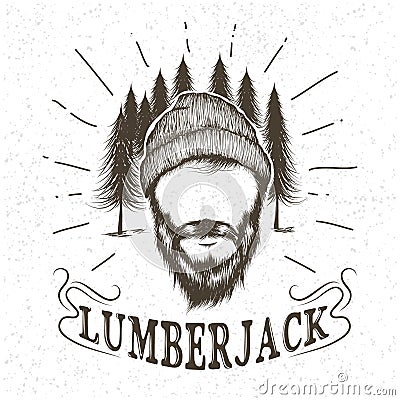 Face of lumberjack with beard and hat Vector Illustration
