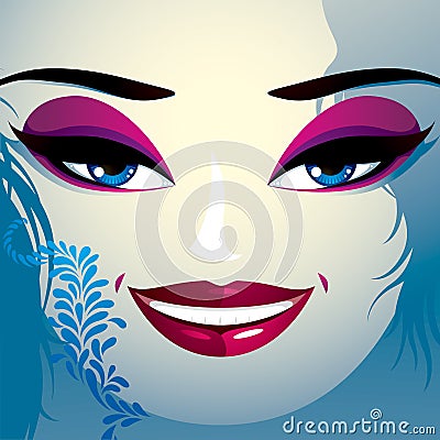 Face makeup. Lips, eyes and eyebrows of a woman Vector Illustration