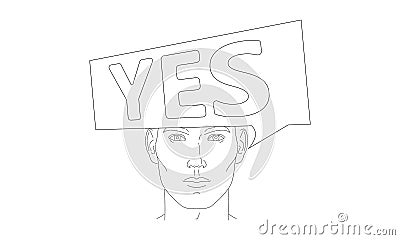 face male , man says yes, speech bubbles. line sketch isolated Vector illustration Vector Illustration