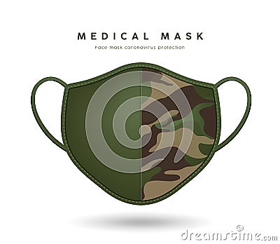 Face mask cloth pattern soldier green color design isolated on white background Vector Illustration
