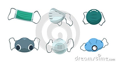 Face mask. Disposable medical protection for safety breathing, air pollution and virus spreading measurement. Vector Vector Illustration