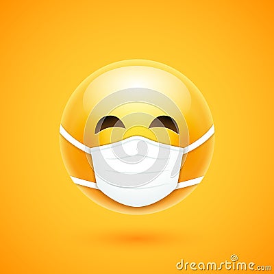 Face mask emoji vector cartoon icon. Covid 19 Emoticon medical mask quarantine sick virus Vector Illustration