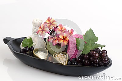 Face mask with grape, honey and yogurt to tighten the skin and remove dark spots on the face. Stock Photo