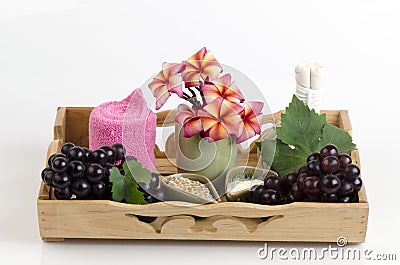 Face mask with grape, honey and yogurt to tighten the skin and remove dark spots on the face. Stock Photo