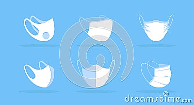 Face mask view from different angles white mockup Vector Illustration