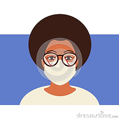 Face Masks and Foggy Glasses. Young woman in protective mask. Tips and ways to avoid fogging your glasses is to use windscreen Cartoon Illustration